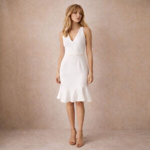 Betsey Johnson White Pearl Trim V-Neck Flounce Dress Sz 8 Bridal Shower